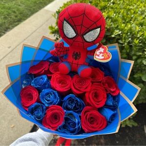 Ty Spider-Man Plush with Red and Blue Roses